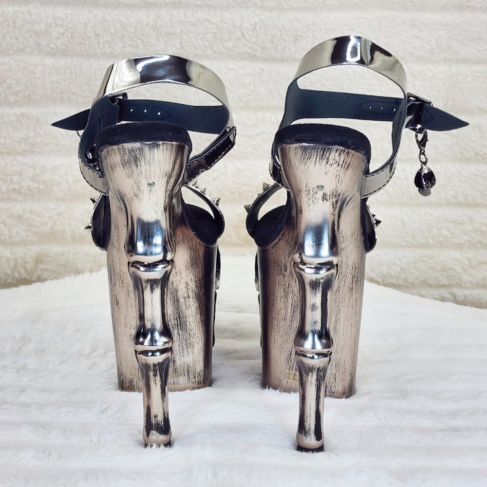 Vortex Pewter Brushed Chrome Skull & Bones Red LED Platform 8" High Heels Shoes - Picture 7 of 15